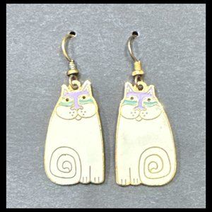 Vintage Laurel Burch Cream & Lavender "Olivia" Cat Earrings